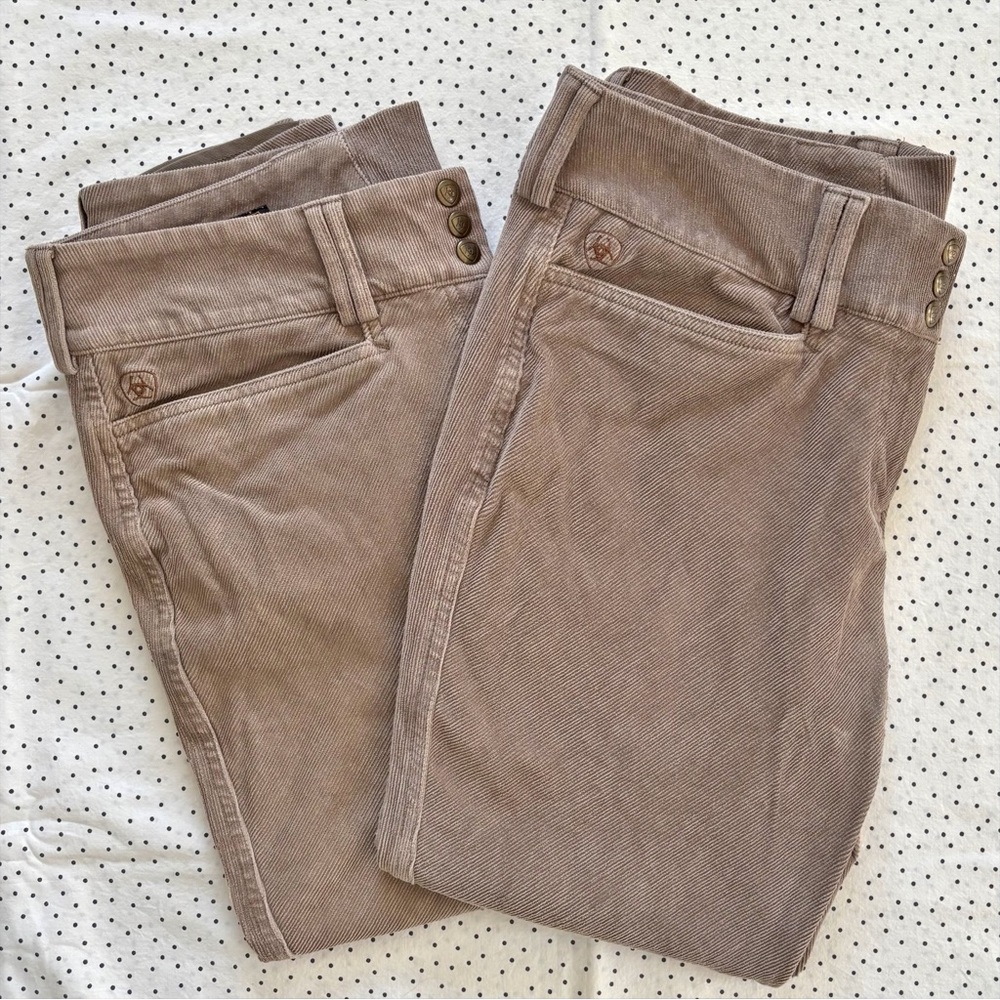 Bundle of 2 Women’s Ariat Corduroy Breeches Size 34R in Taupe Riding Equestrian